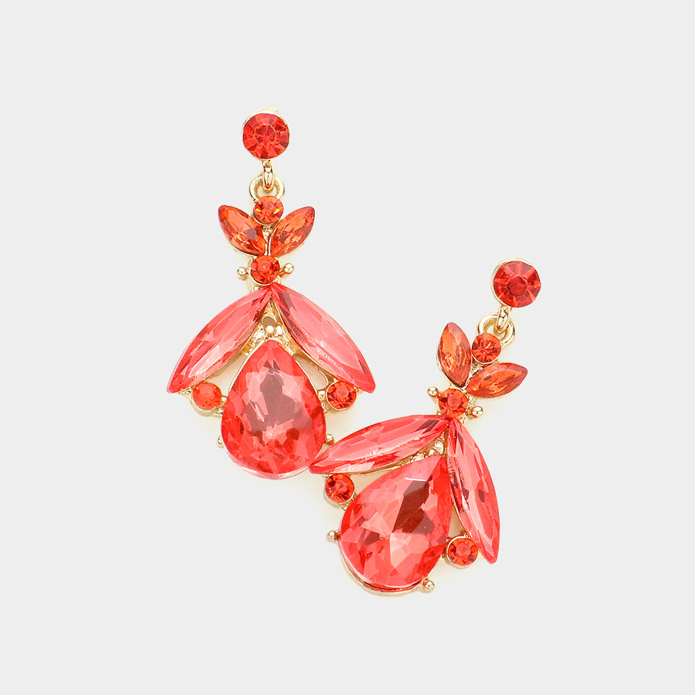 Small Coral Crystal Abstract Dangle Earrings