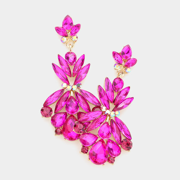 Fuchsia Crystal Floral Dangle Earrings | L&M Bling - lmbling