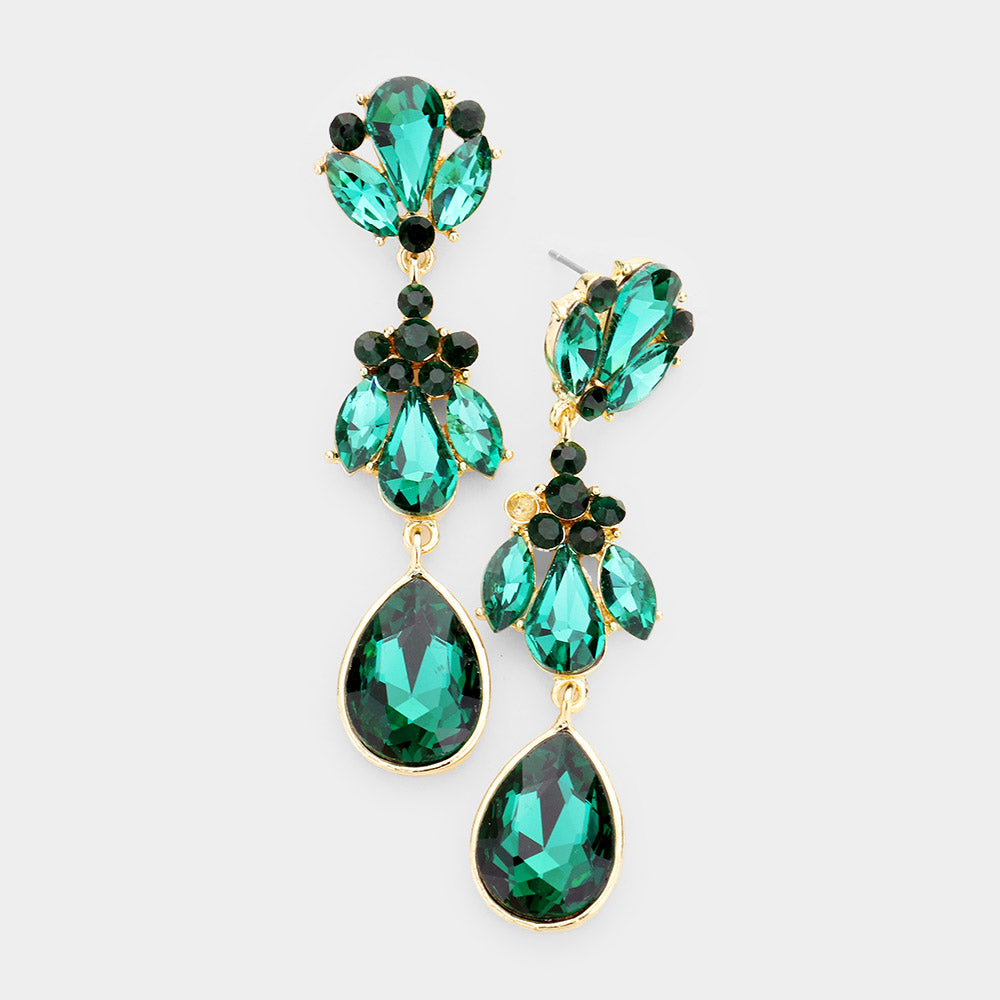 Thin Emerald Crystal Vine Pageant Earrings  | Prom Earrings