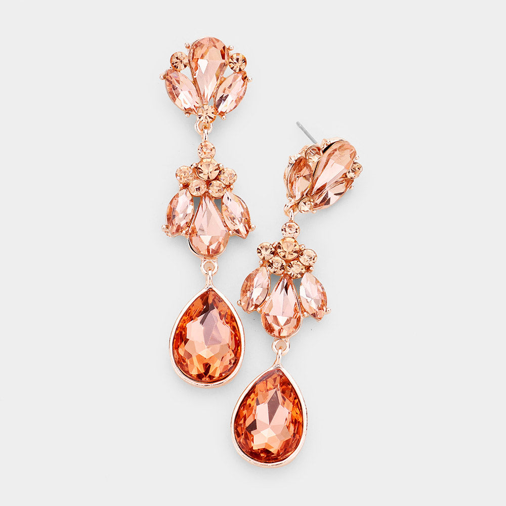 Thin Peach Crystal Vine Pageant Earrings  | Prom Earrings