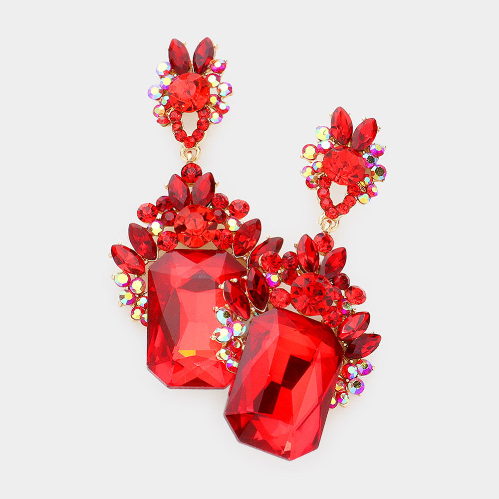 Emerald Cut Red Stone Dangle Earrings  | Prom Earrings