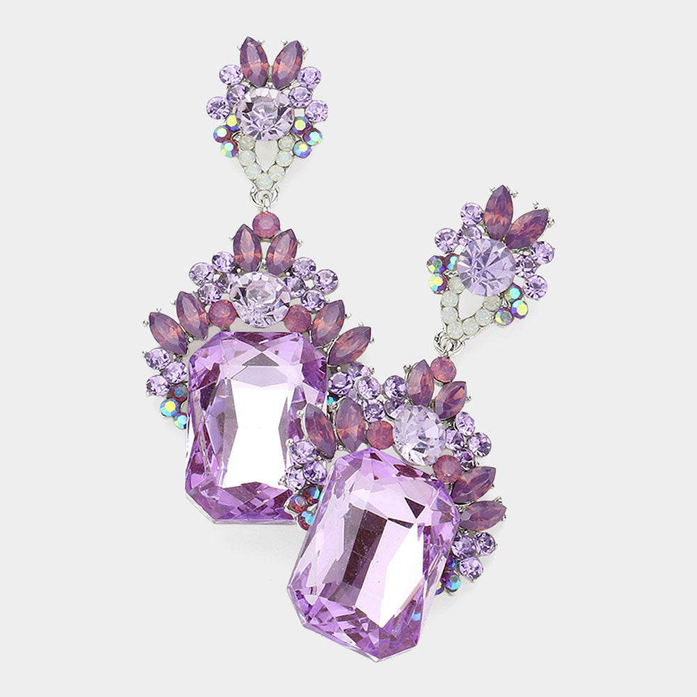 Emerald Cut Violet Stone Dangle Earrings  | Prom Earrings | 543239