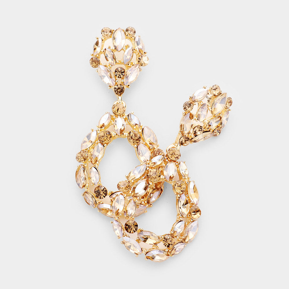 Light Topaz Crystal Marquise and Round Stone Open Teardrop Pageant Earrings | Prom Earrings