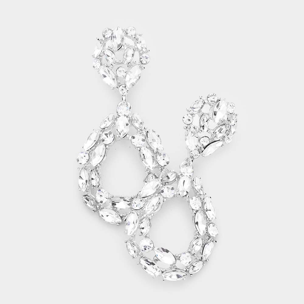 Crystal Marquise and Round Stone Open Teardrop Pageant Earrings | Prom Earrings