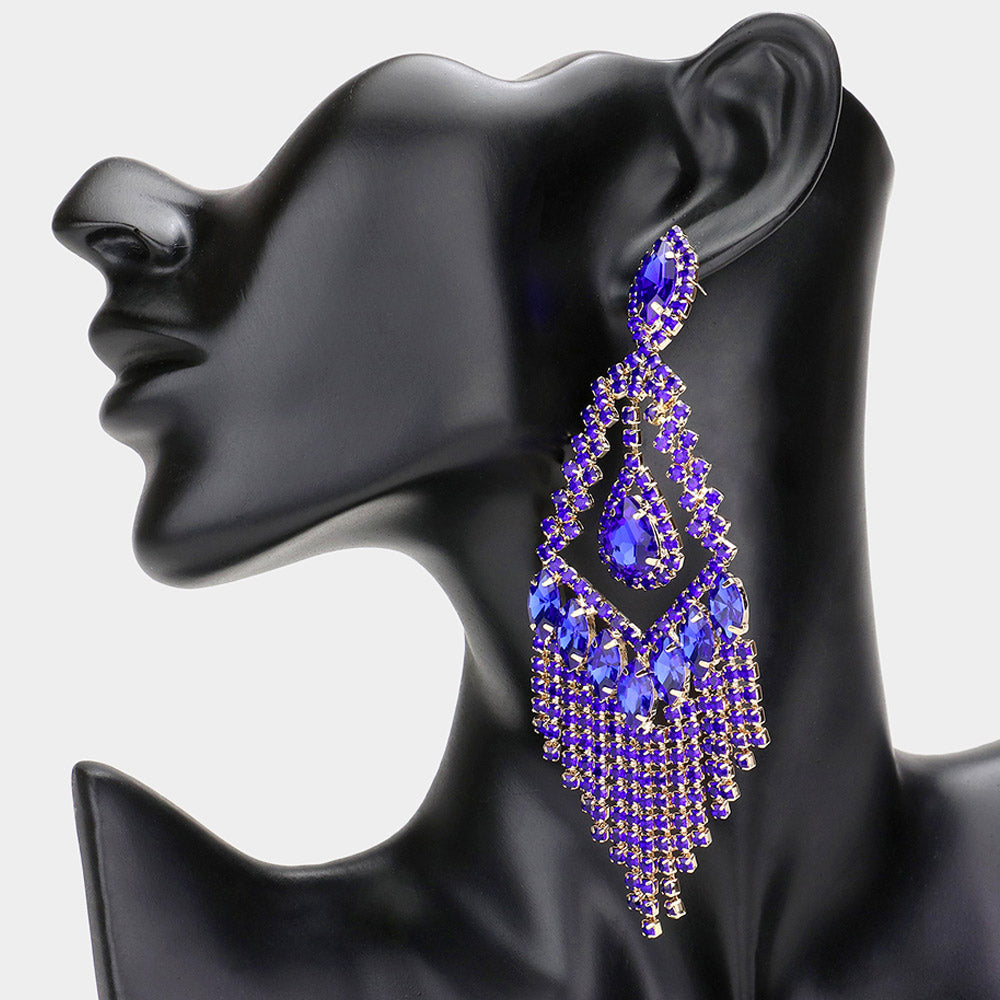 Lightweight Sapphire Crystal Chandelier Pageant Earrings | Prom Earrings