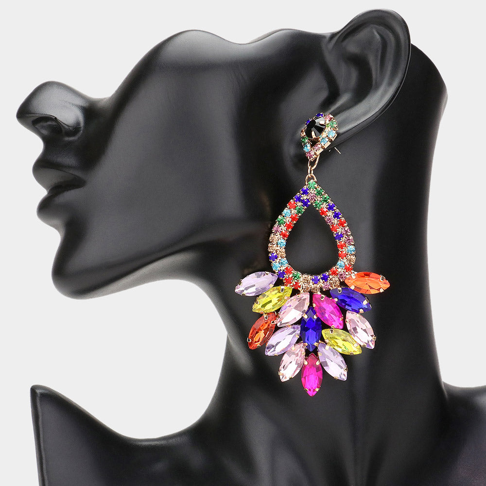 Elegant Marquise Multi-Color Crystal Cluster Chandelier Pageant Earrings / Prom Earrings