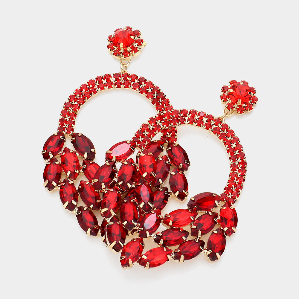 Red Crystal Marquise Cluster Hoop Earrings | Pageant Earrings 