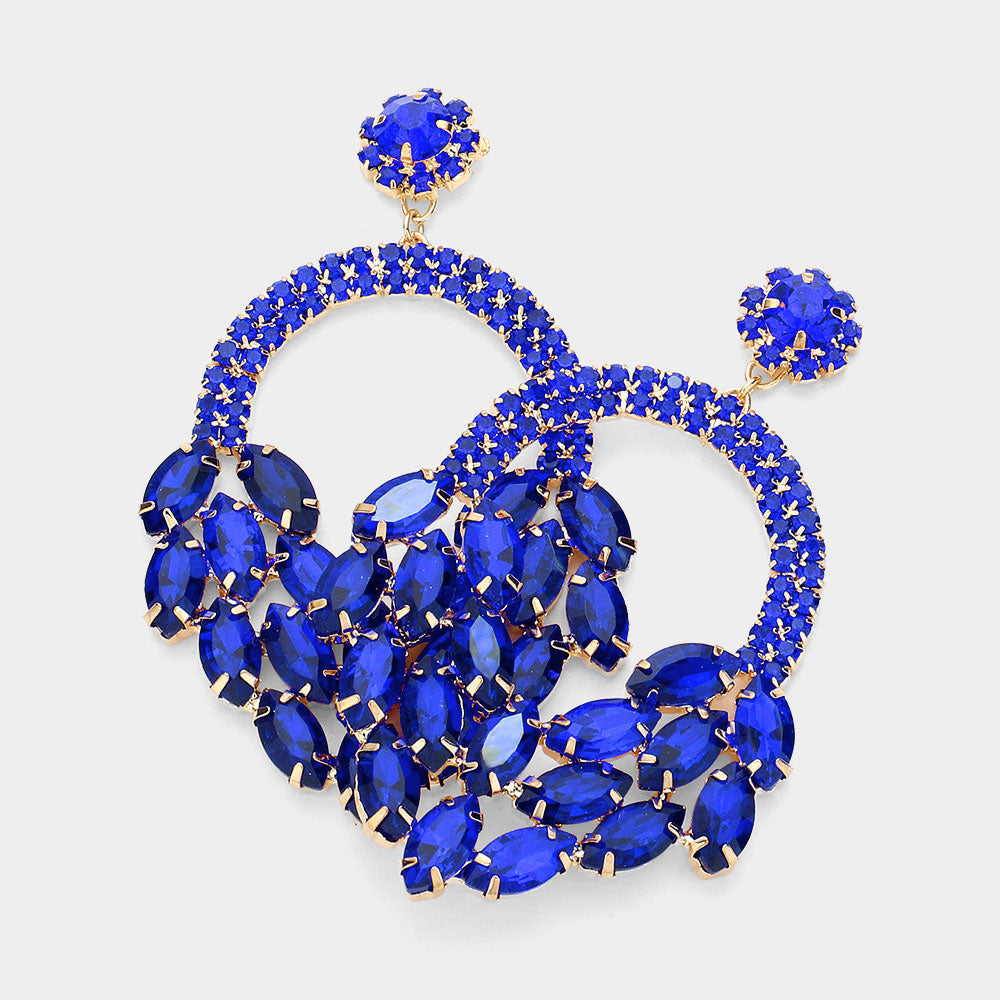 Sapphire Crystal Marquise Cluster Hoop Earrings | Pageant Earrings 
