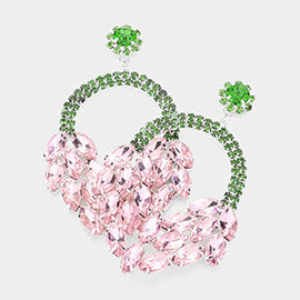 Pink & Green Crystal Marquise Cluster Hoop Earrings | Pageant Earrings