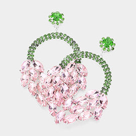 Pink & Green Crystal Marquise Cluster Hoop Earrings | Pageant Earrings 