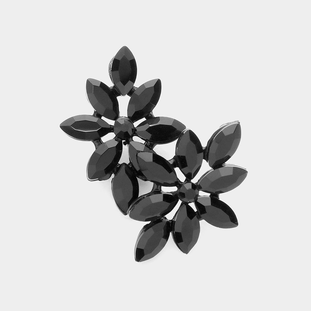 Black Floral Marquise Stone Pageant Earrings | Prom Earrings