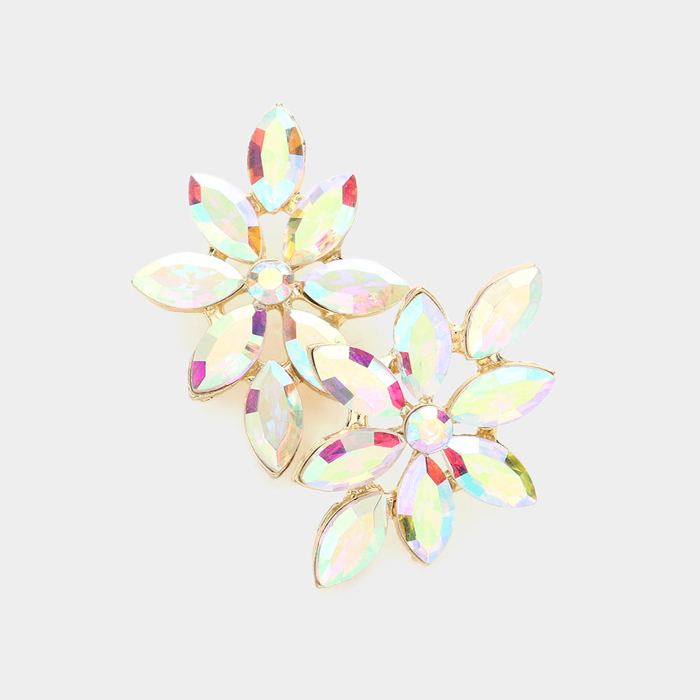 AB Floral Marquise Stone Pageant Earrings on Gold | Prom Earrings