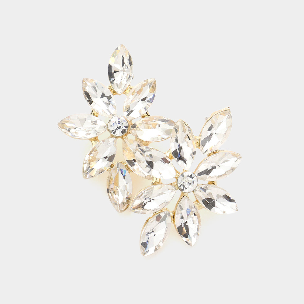 Clear Floral Marquise Stone Pageant Earrings on Gold | Prom Earrings