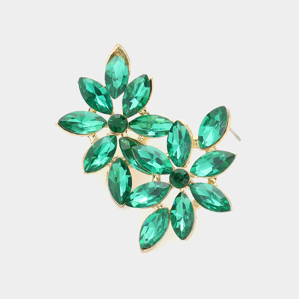 Emerald Floral Marquise Stone Pageant Earrings | Prom Earrings