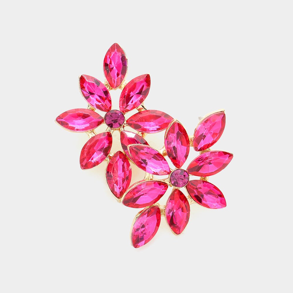 Fuchsia Floral Marquise Stone Pageant Earrings  | Prom Earrings