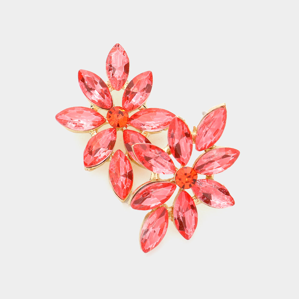 Coral Floral Marquise Stone Pageant Earrings  | Prom Earrings