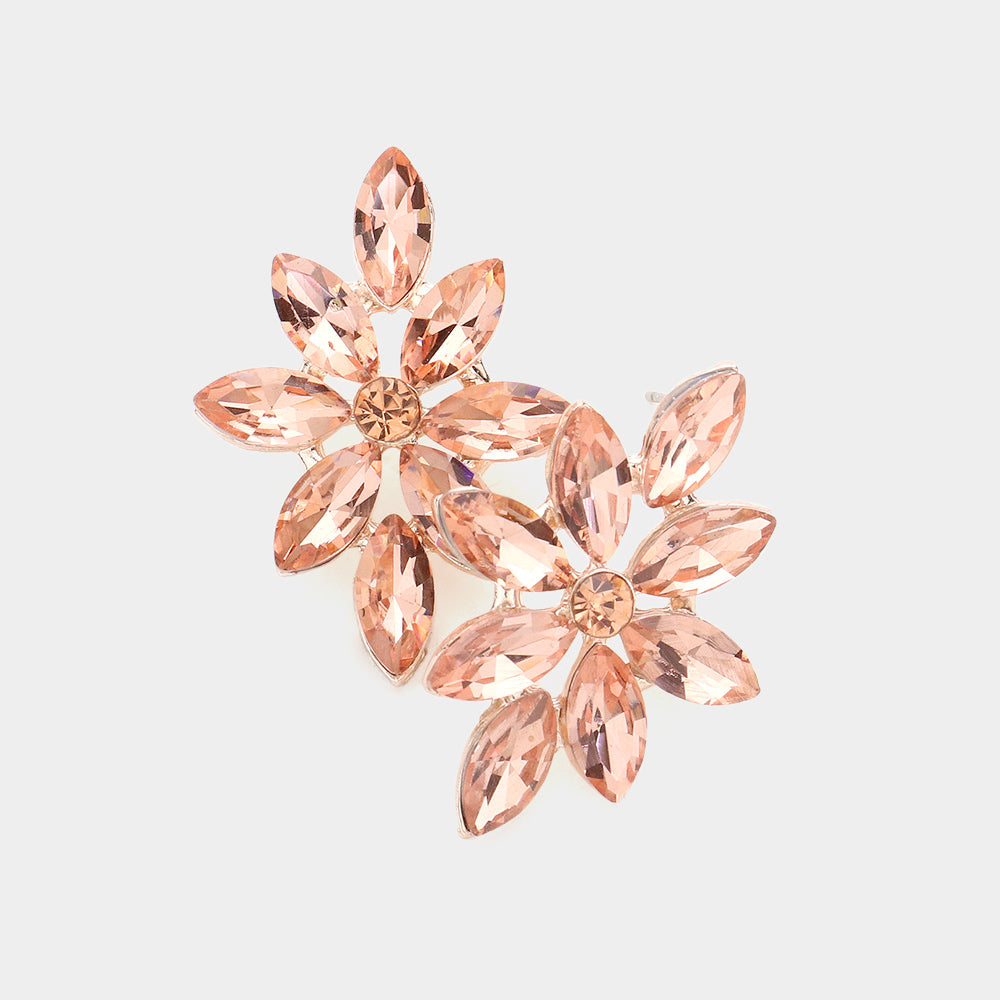Peach Floral Marquise Stone Pageant Earrings  | Prom Earrings