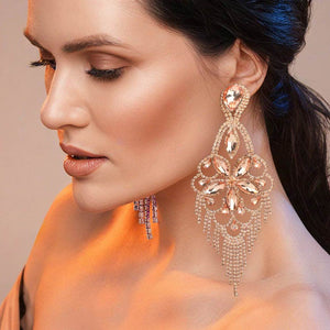 Very Large Light Weight Peach Crystal Flower Fringe Earrings on Rose Gold | 689702 (Copy)
