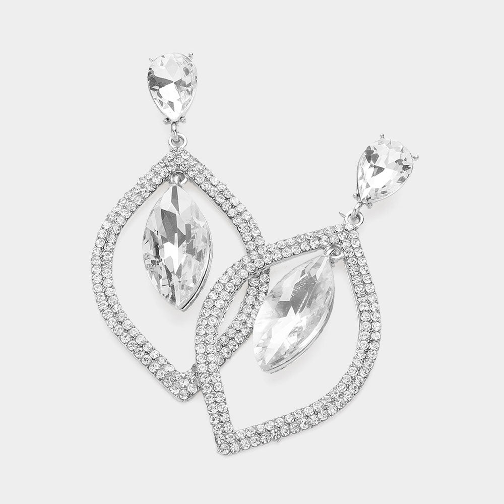 Clear Teardrop Marquise Stone in Open Circle Rhinestones Pageant Earrings | Headshot Earrings