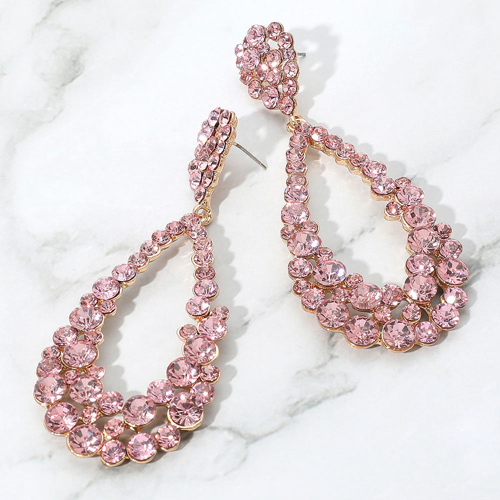 Big Pink Crystal Pageant Hoop Earrings | 3.75" | Pink Earrings | 302244