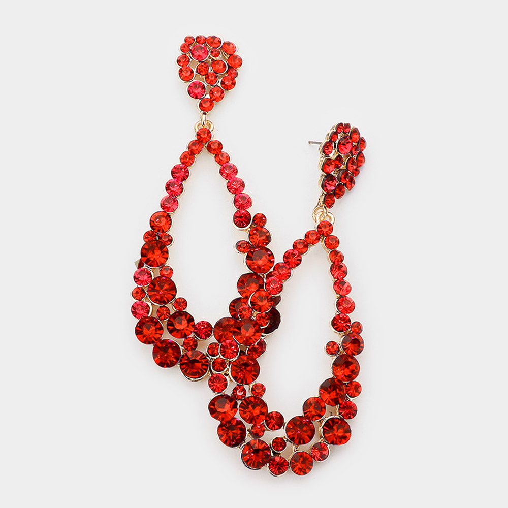 Big Red Crystal Pageant Hoop Earrings | 3.75"