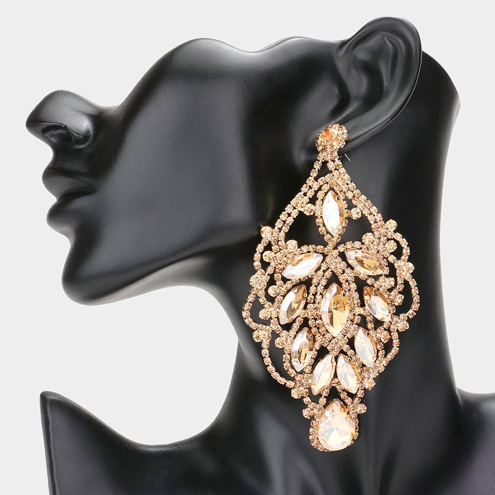 Over Sized Light Topaz Crystal and Rhinestone Statement Earrings | 606370
