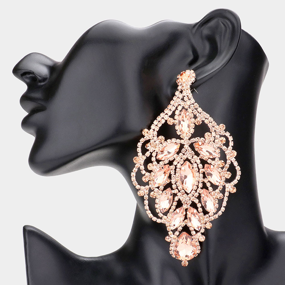 Over Sized Peach Crystal and Rhinestone Statement Earrings