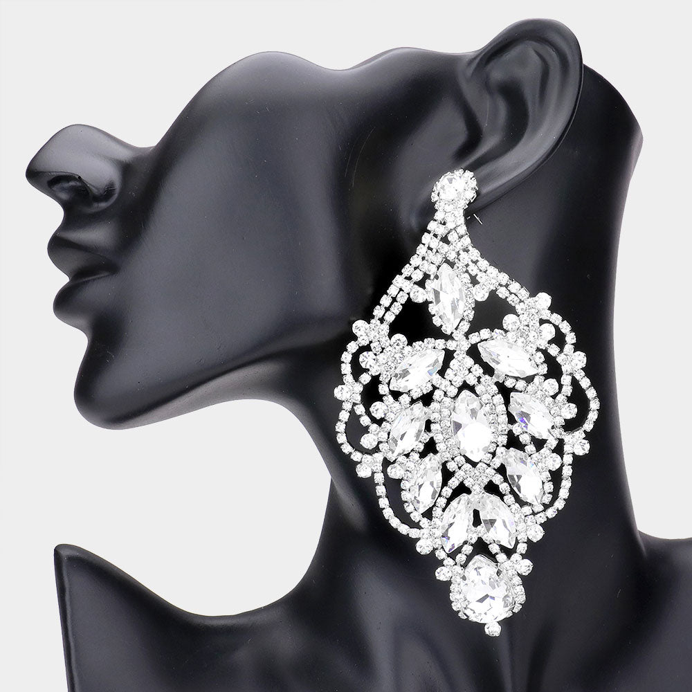 Over Sized Clear Crystal and Rhinestone Statement Earrings