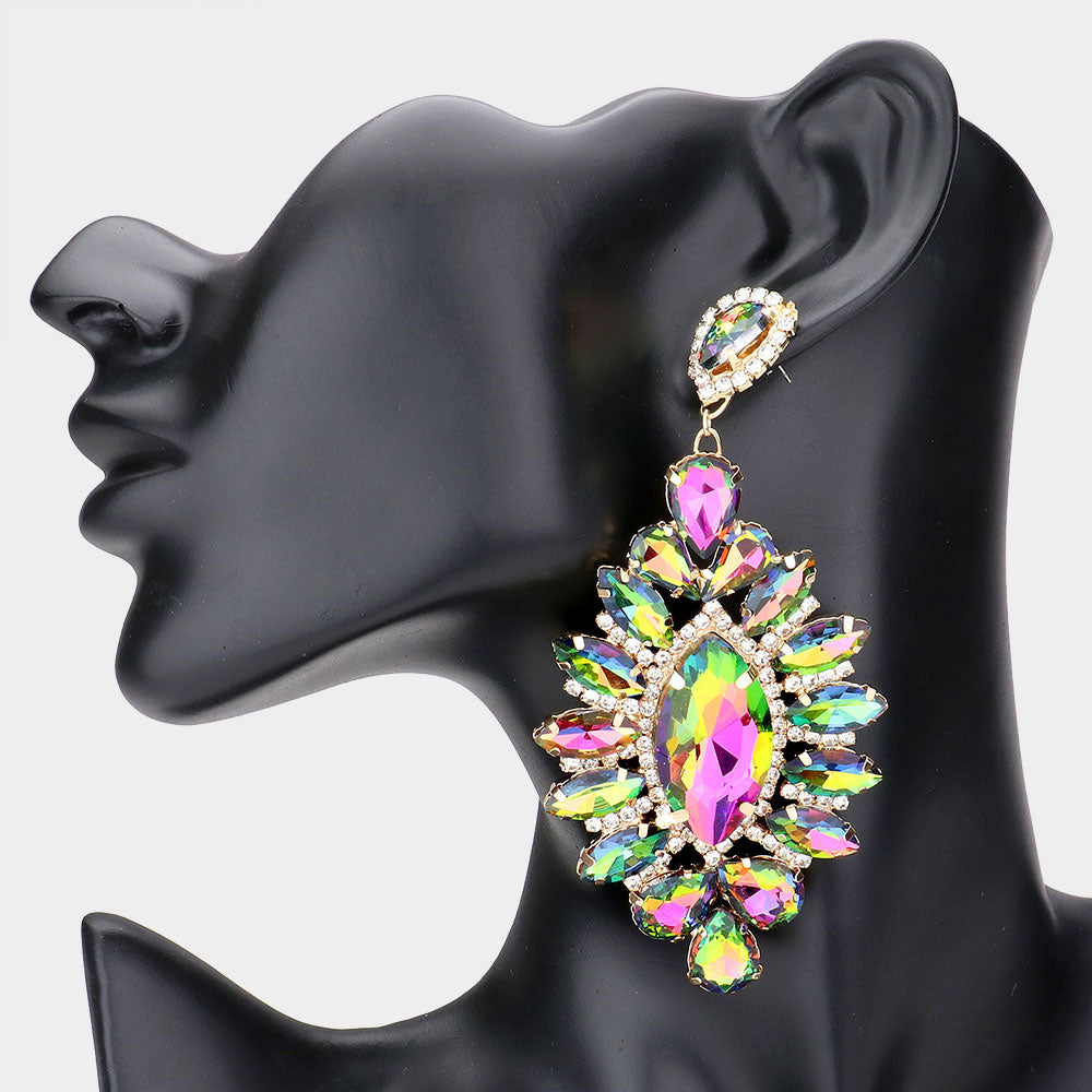 Large Multi-Color Crystal Marquise Stone Center Pageant Earrings   \ Prom Earrings