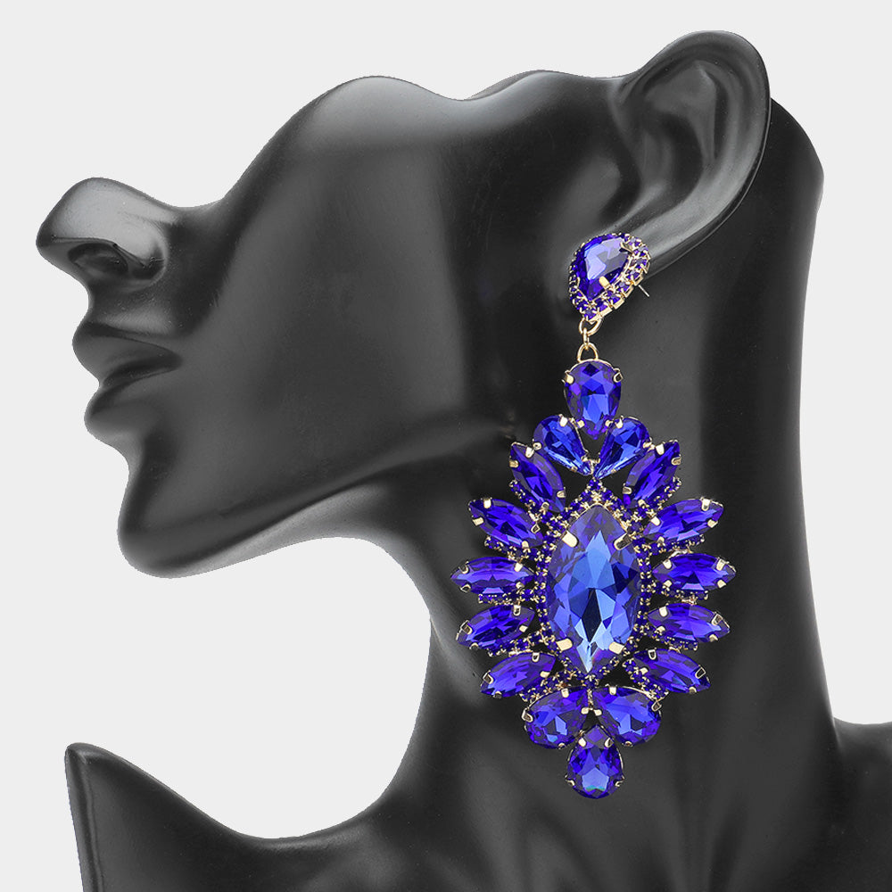 Large Sapphire Crystal Marquise Stone Center Pageant Earrings   \ Prom Earrings 