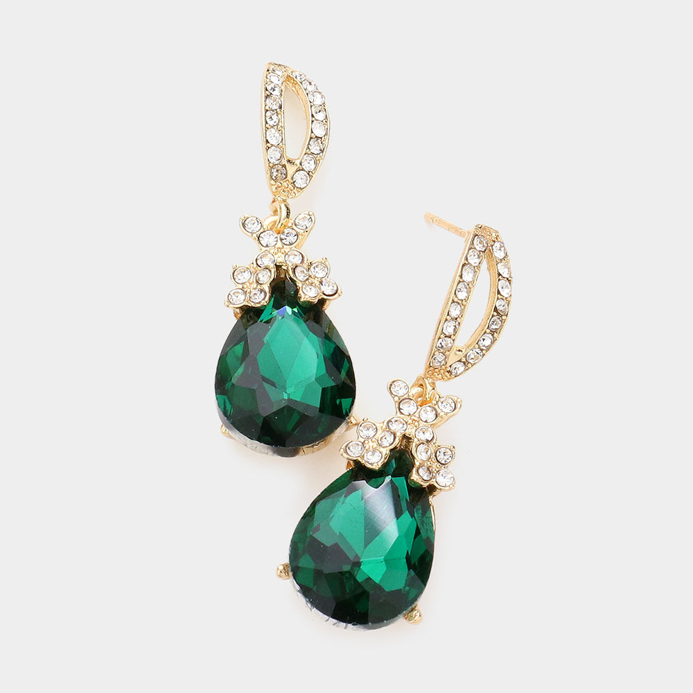 Small Emerald Crystal Teardrop Dangle Earrings