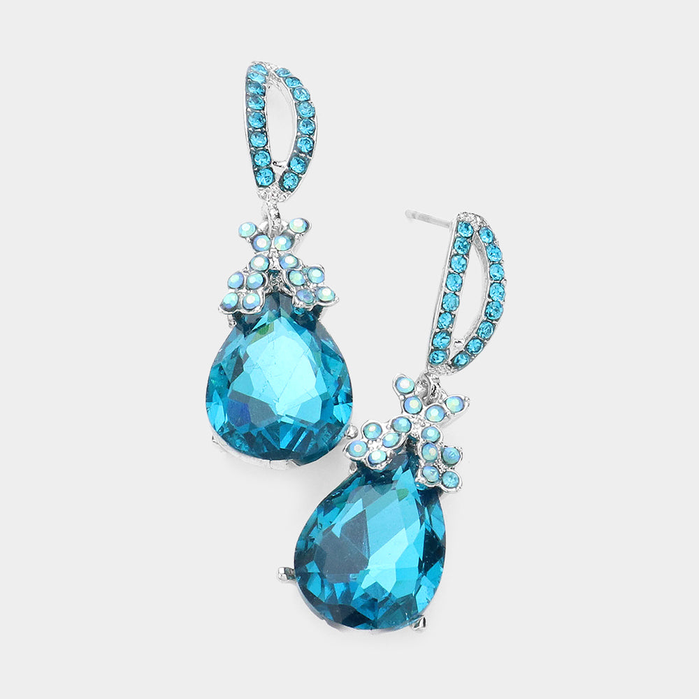 Small Aqua Crystal Teardrop Dangle Earrings