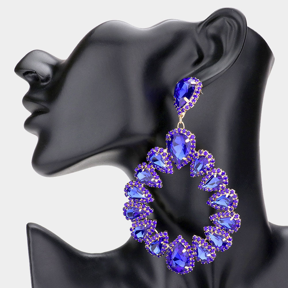 Sapphire Crystal Open Circle Chandelier Earrings | Pageant Earrings
