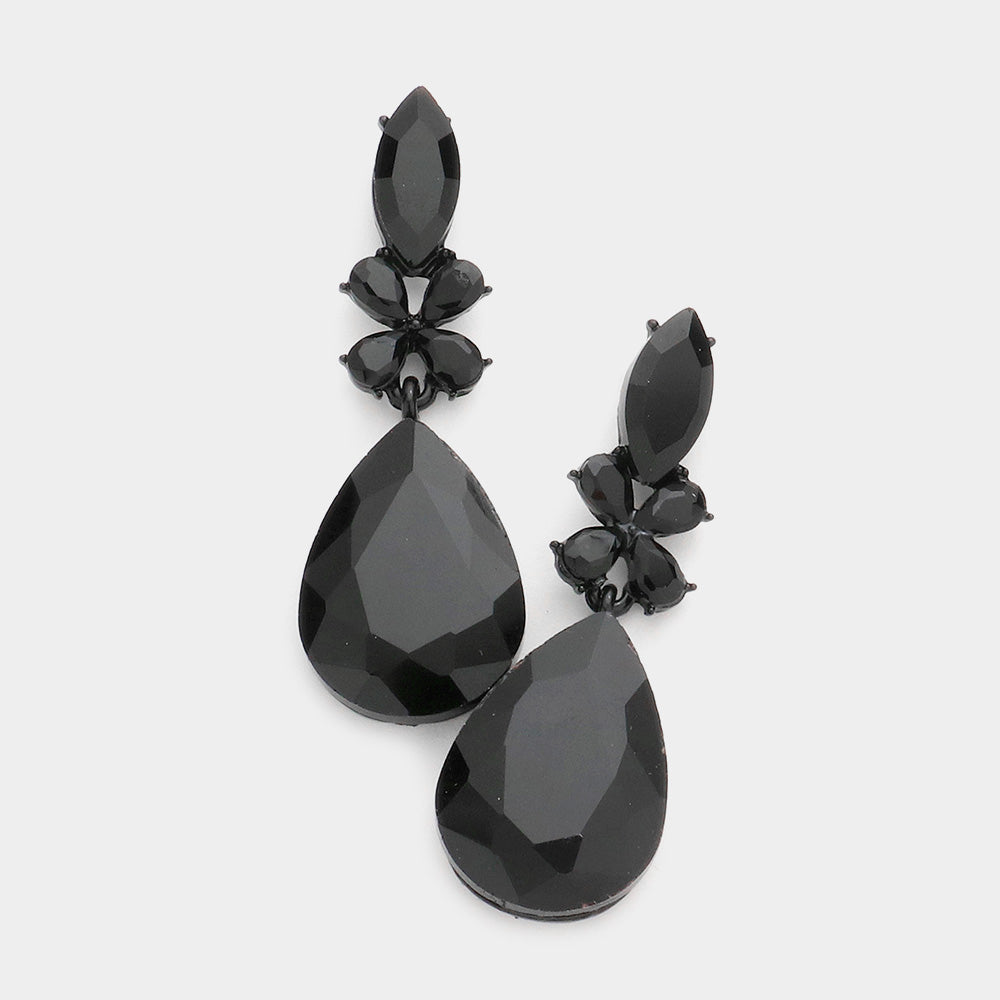 Black Teardrop Dangle Earrings | Pageant Drop Earrings