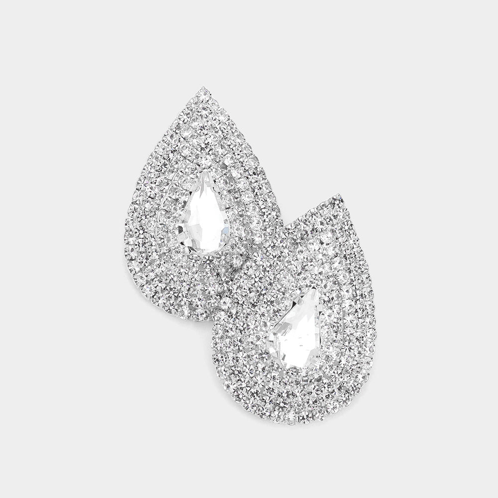 Rhinestone Embellished Teardrop Pageant Earrings | Evening Earrings