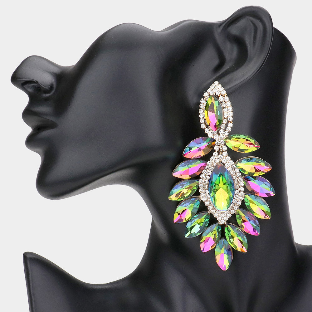 Long Multi-Color Marquise Stone Chandelier Pageant Earrings | Special Occasion Jewelry