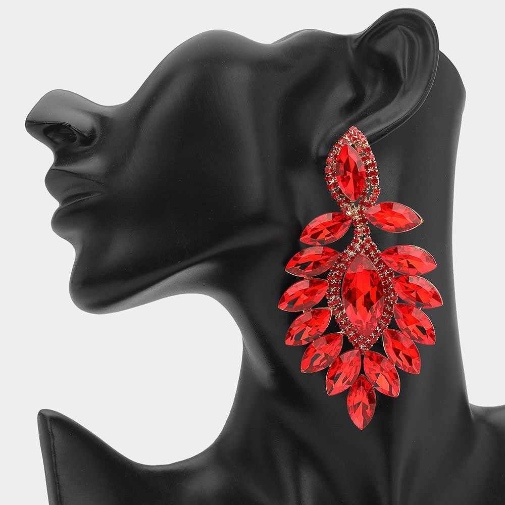Long Red Marquise Stone Chandelier Pageant Earrings | Special Occasion Jewelry |  668424