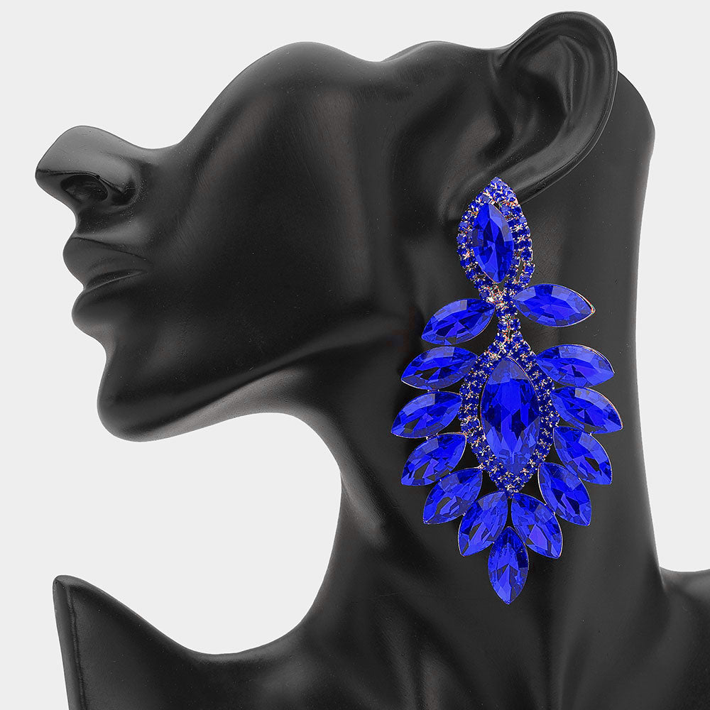 Long Sapphire Marquise Stone Chandelier Pageant Earrings | Special Occasion Jewelry