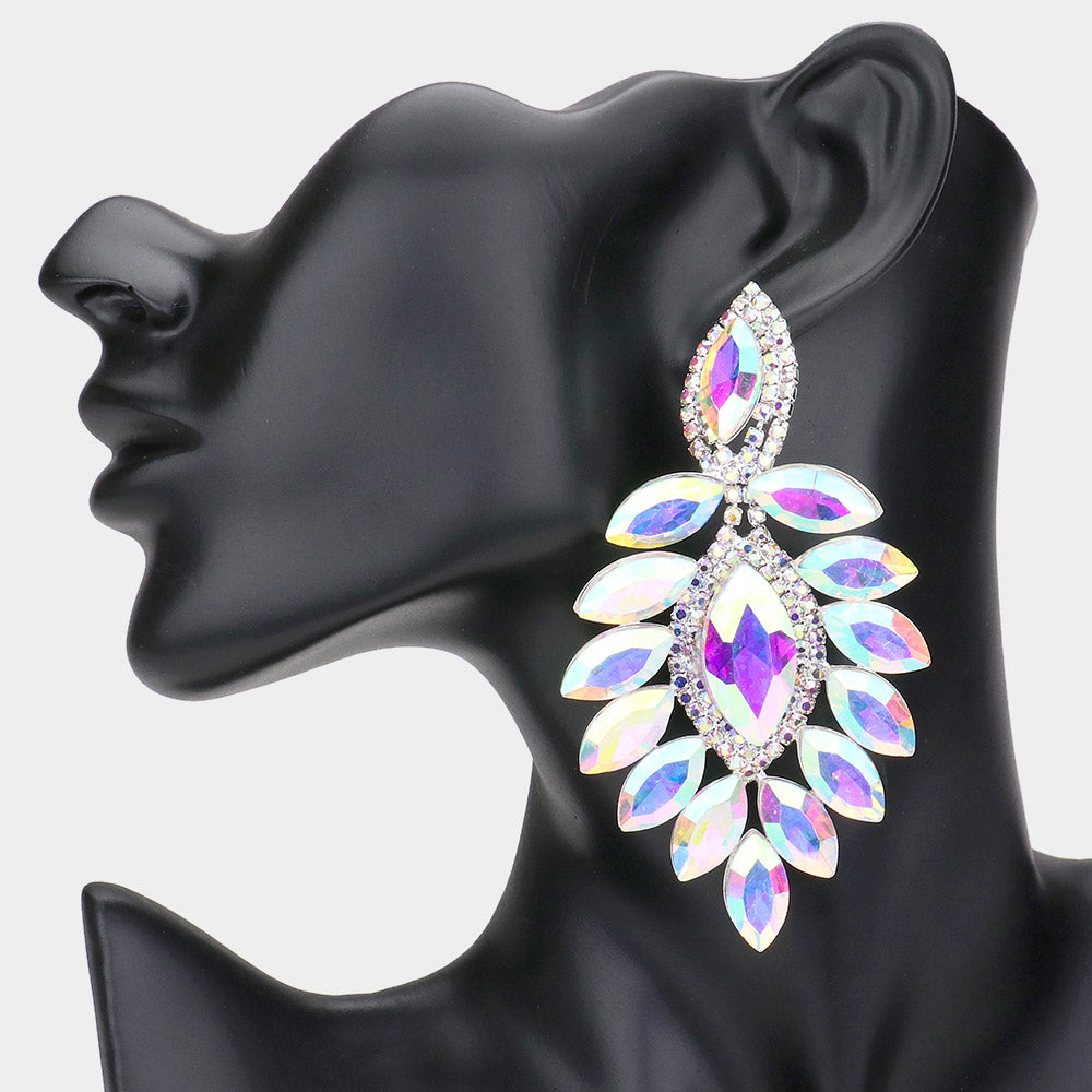 Long AB Marquise Stone Chandelier Pageant Earrings  | Special Occasion Jewelry