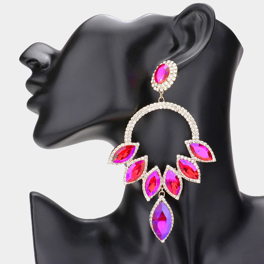 Purple AB Marquise Stone Open Circle Pageant Earrings  | Prom Earrings