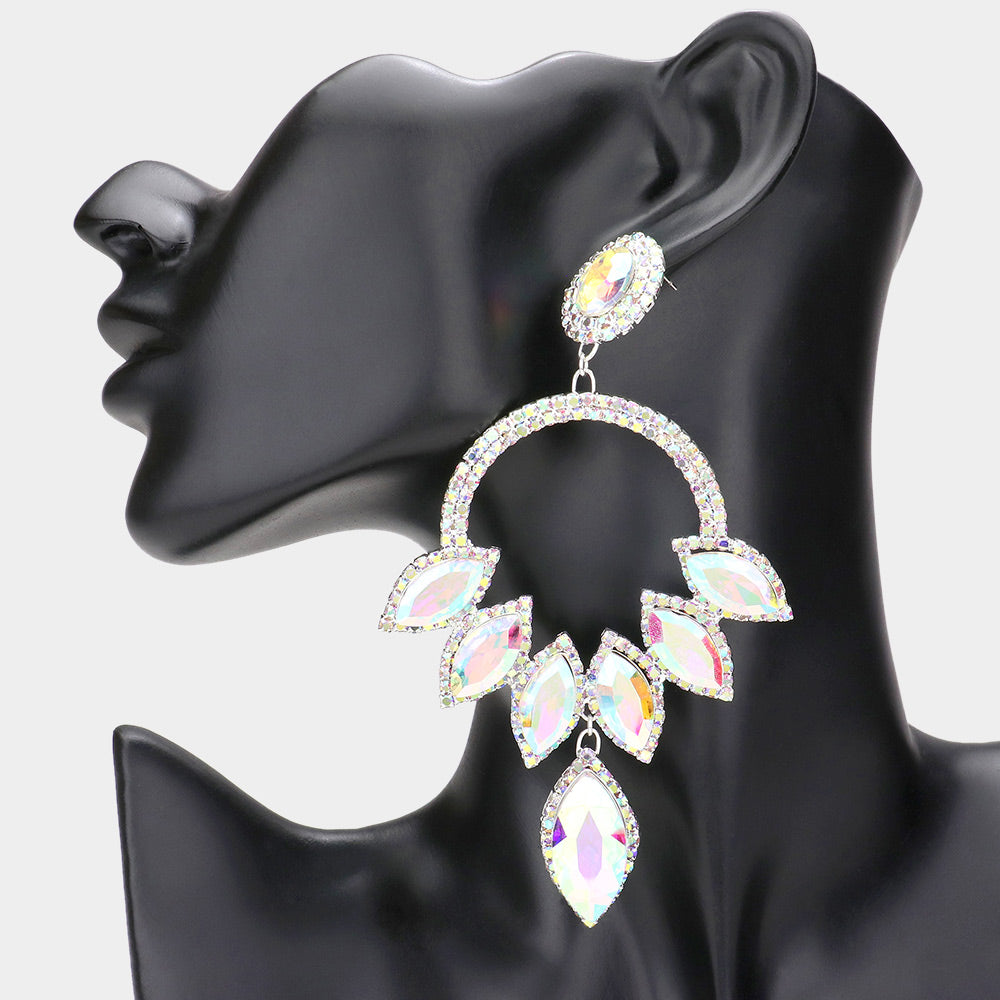 AB Marquise Stone Open Circle Pageant Earrings  | Prom Earrings