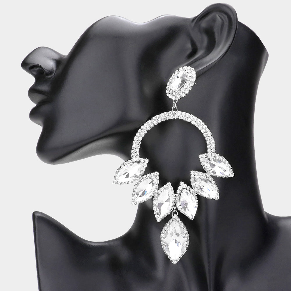 Clear Marquise Stone Open Circle Pageant Earrings  | Prom Earrings
