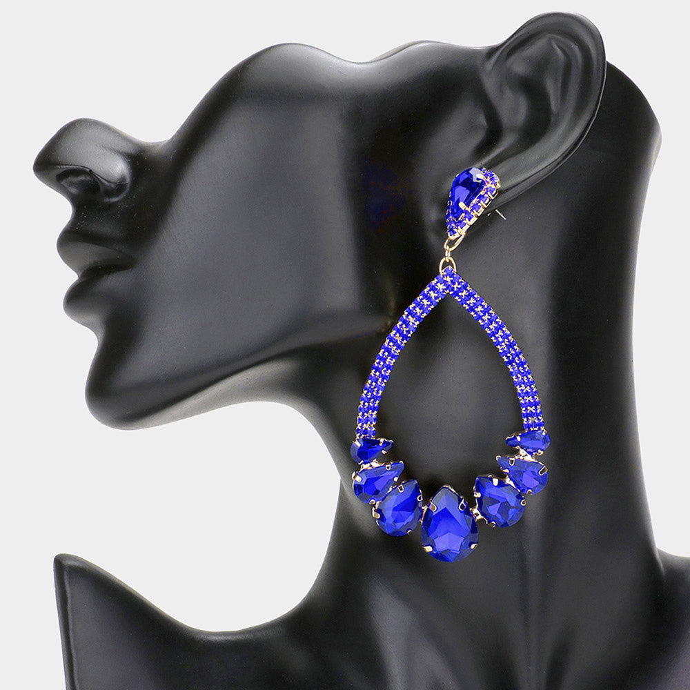 Sapphire Crystal Teardrop Stone Chandelier Pageant Earrings | Prom Earrings