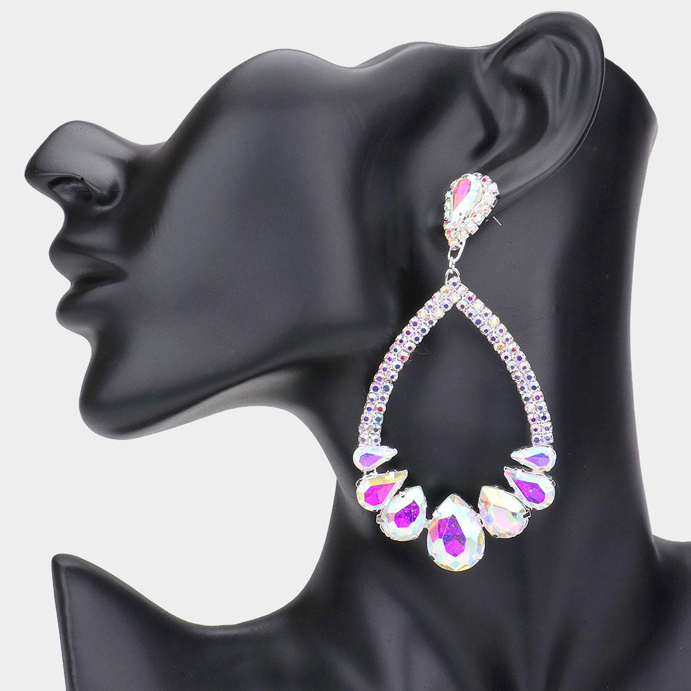 AB Crystal Teardrop Stone Chandelier Pageant Earrings | Prom Earrings
