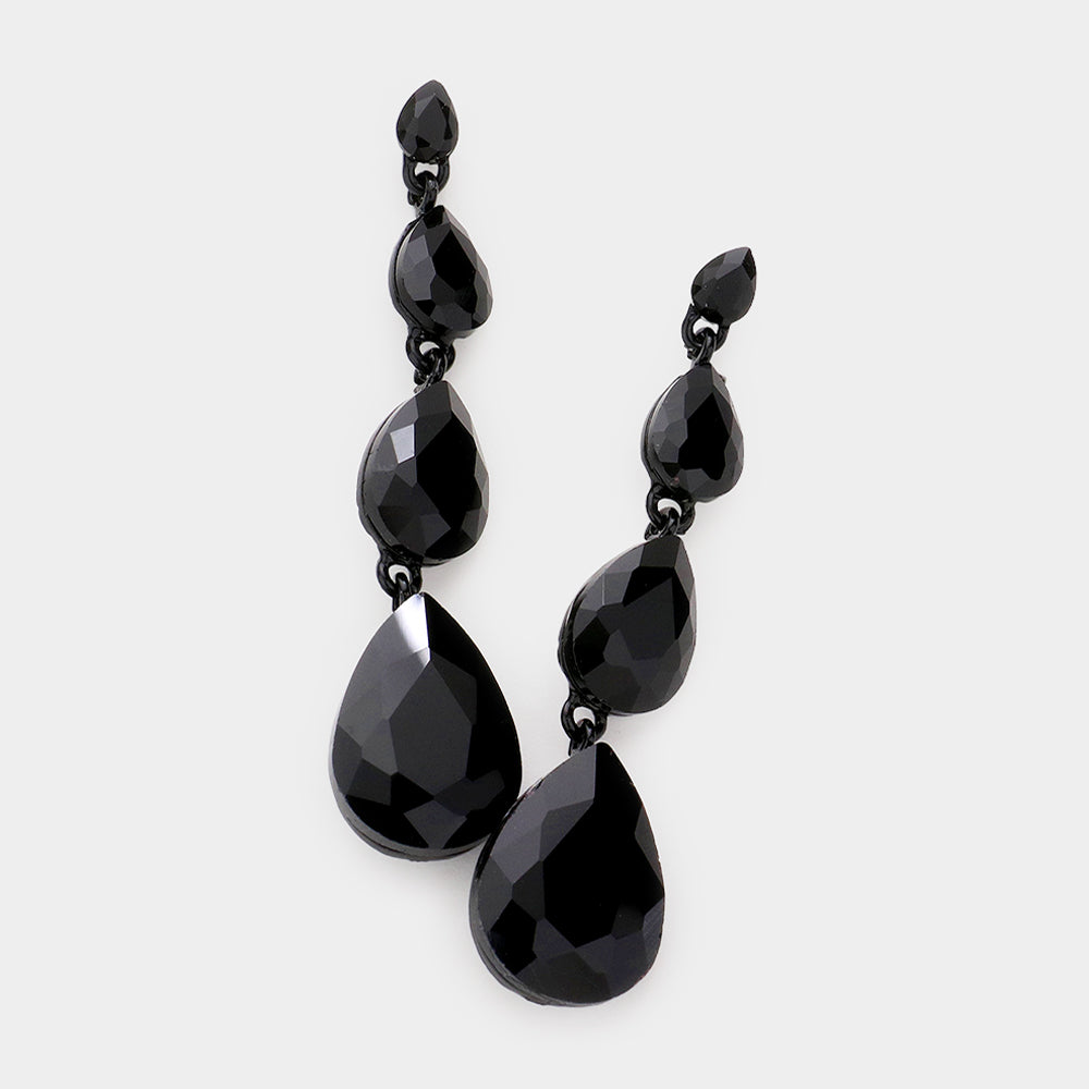 Multi Size Black Teardrop Dangle Pageant Earrings