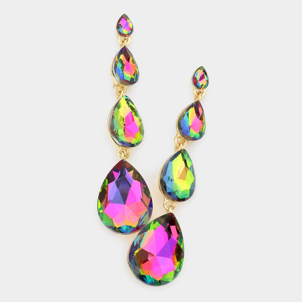 Multi Size Multi-Color Teardrop Dangle Pageant Earrings