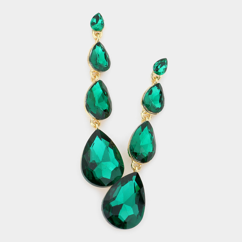 Multi Size Emerald Teardrop Dangle Pageant Earrings