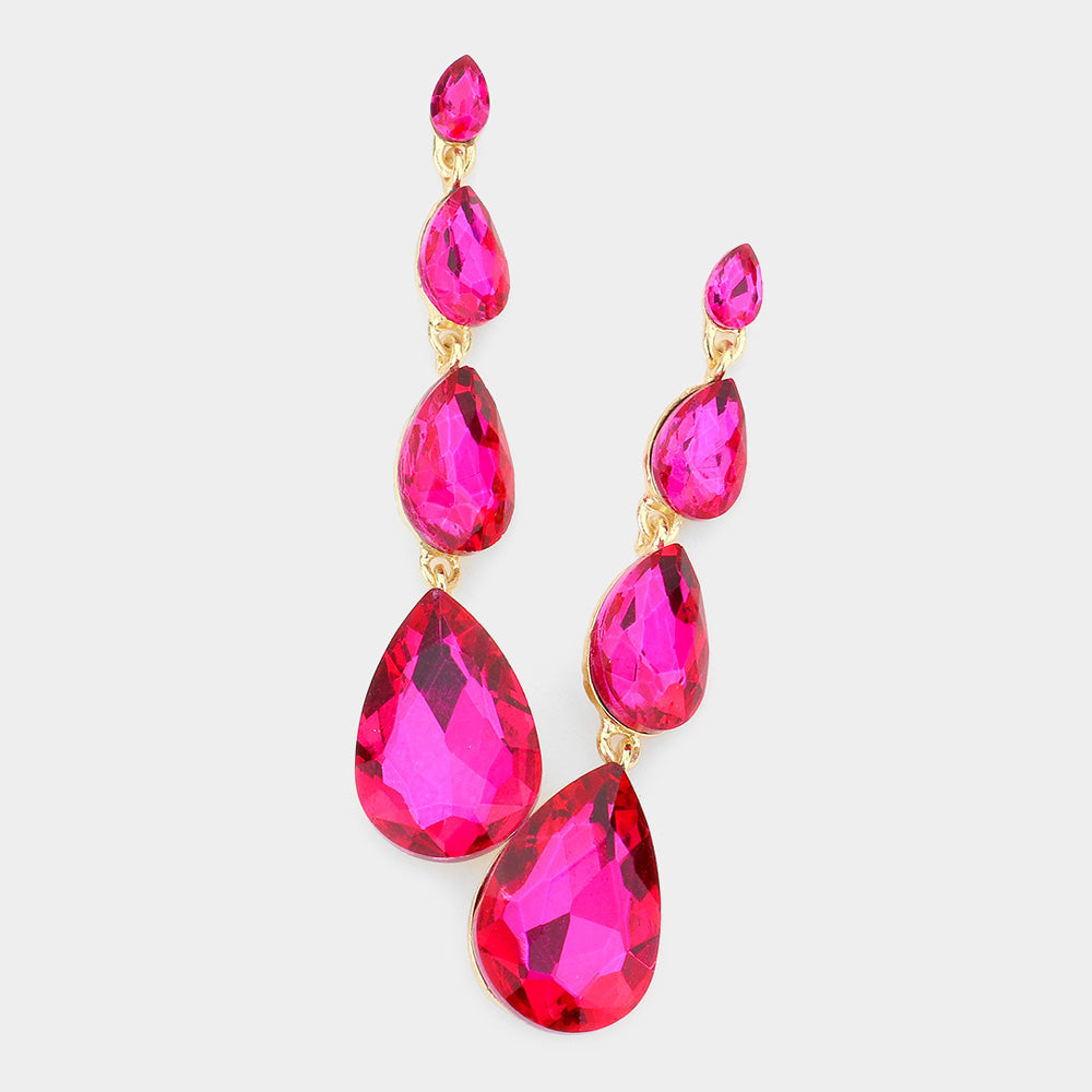 Multi Size Fuchsia Teardrop Dangle Pageant Earrings