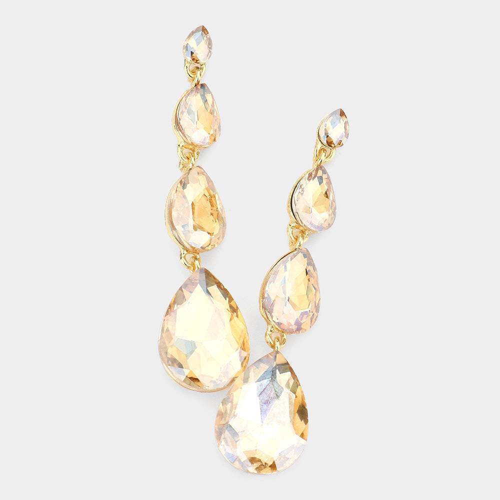 Multi Size Light Topaz Teardrop Dangle Pageant Earrings
