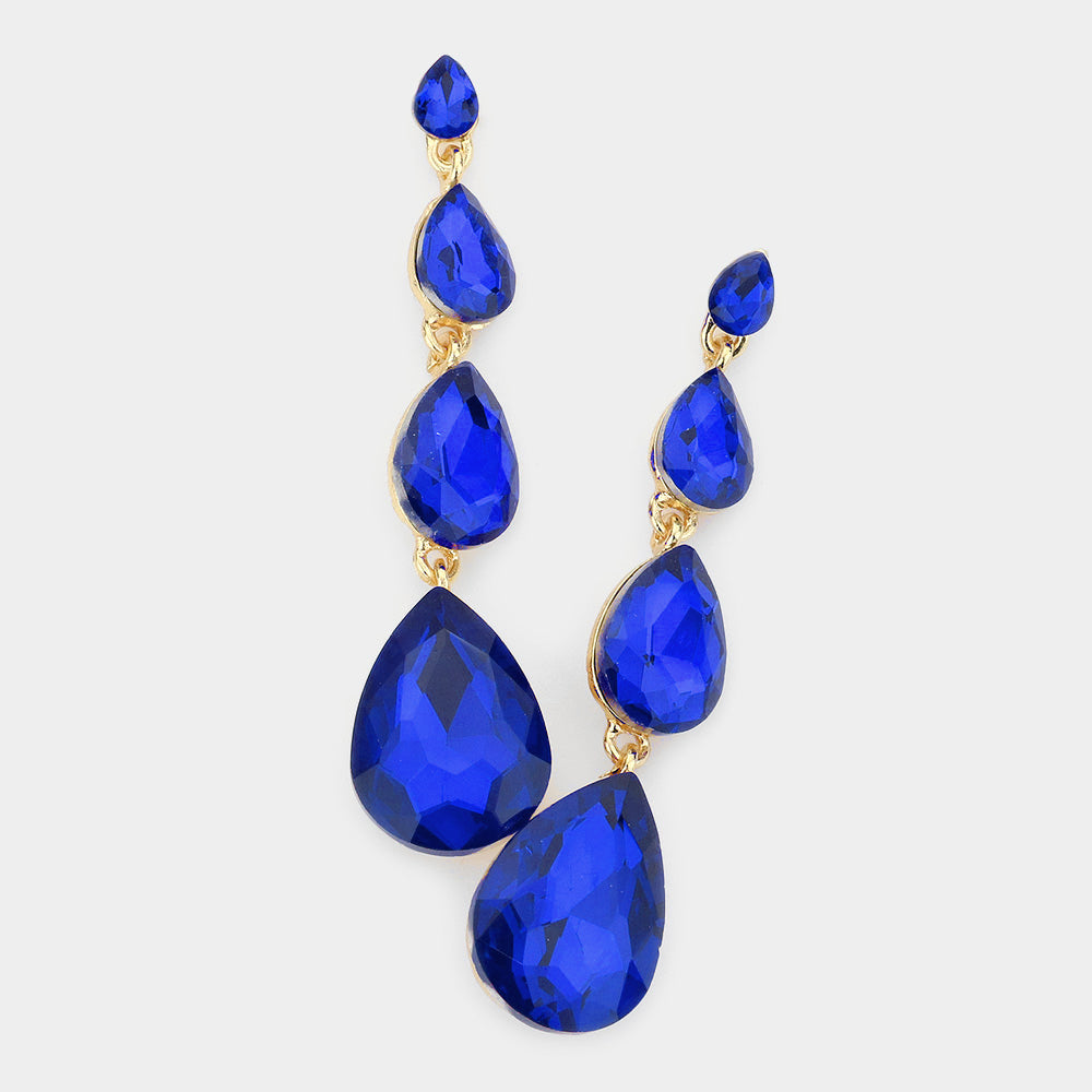 Multi Size Sapphire Teardrop Dangle Pageant Earrings